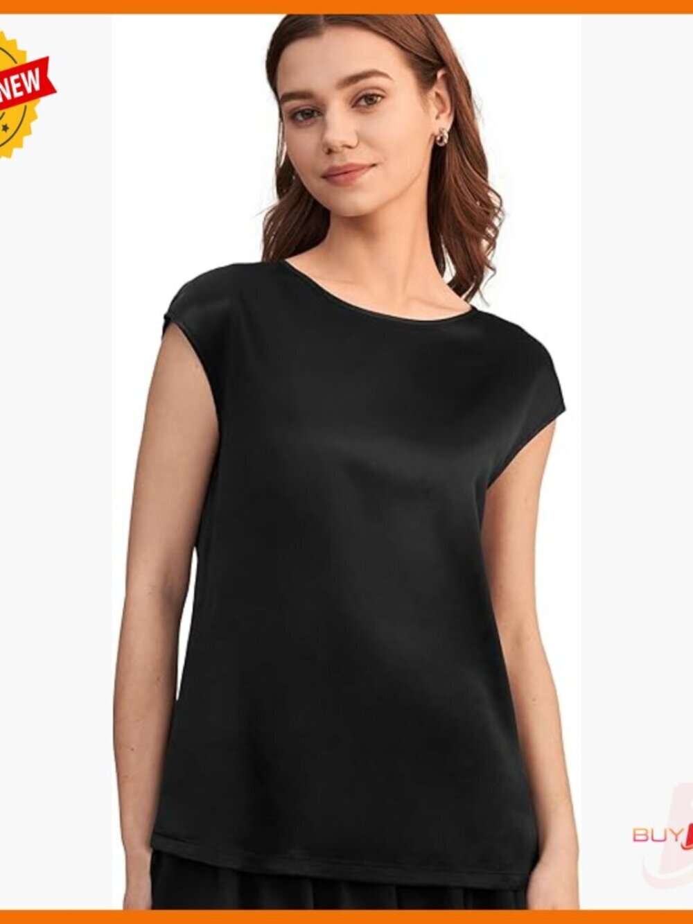 Short Sleeve Silk Blouse Round Neck Relaxed Fit Summer Top